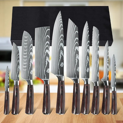 ZENG 10-piece set Damascus Pattern Cooking Cutter Kitchen Knife Chef Knives Meat Cleaver Fruit Vegetable Knife Slicing Knife