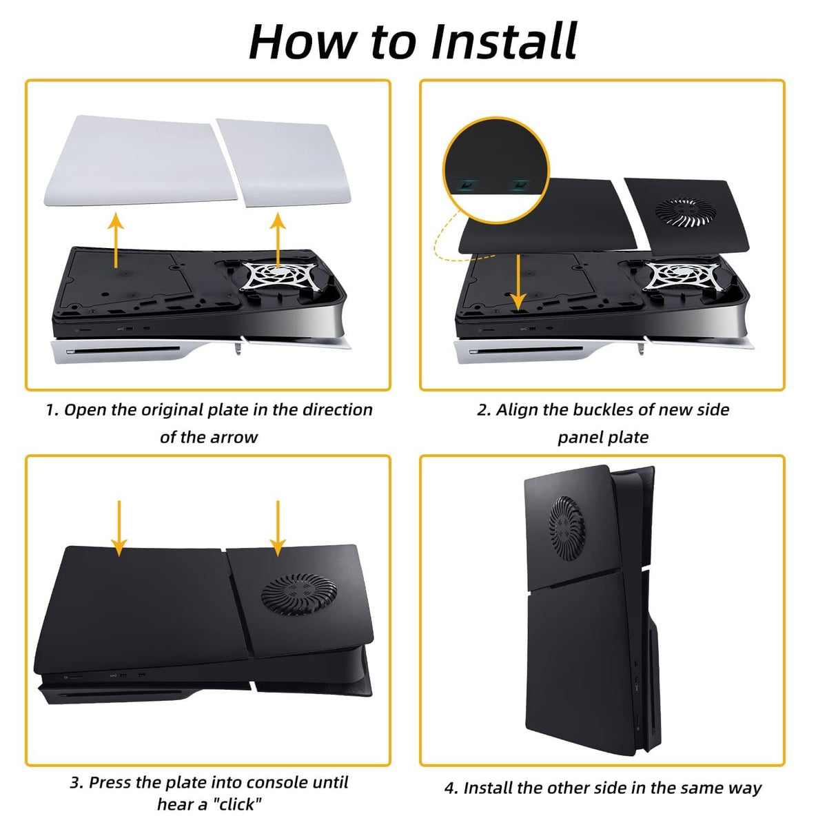 Face Plates for PS5 Slim Disc Edition Only, Anti-Scratch Replacement Panels Cover Plates Shell Case with Cooling Vent,Black