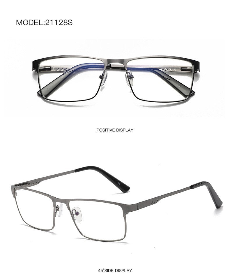 Óculos de Leitura Masculinos Retangulares de Metal com Armação Grande, Hastes Flexíveis, Óculos de Presbiopia para Idosos com Bloqueio de Luz Azul e Proteção para os Olhos