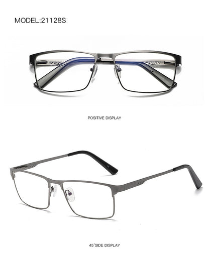 Óculos de Leitura Masculinos Retangulares de Metal com Armação Grande, Hastes Flexíveis, Óculos de Presbiopia para Idosos com Bloqueio de Luz Azul e Proteção para os Olhos