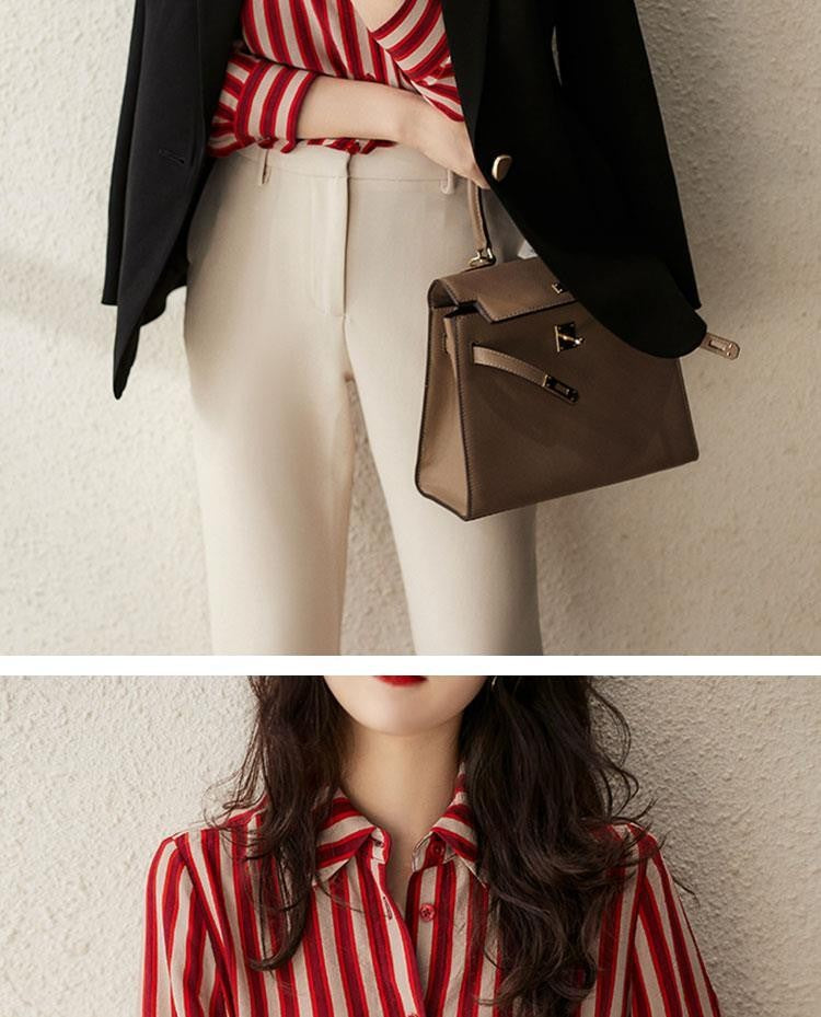 French Style Fashion Spring Shirts New Women's Polo-Neck Striped Single Breasted Simplicity Versatile Loose Long Sleeve Tops