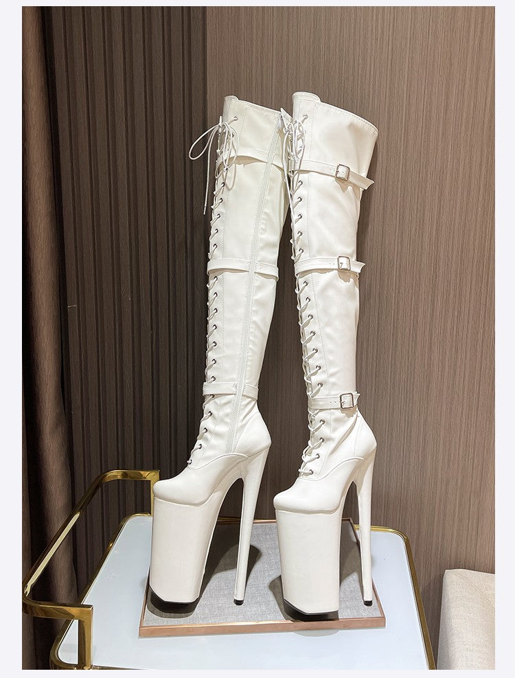 26cm Super High Heel Thigh High Boots Sexy Women Shoes Pole Dance Stripper Shoes Platform Over-the-Knee Zip Crotch High Boots