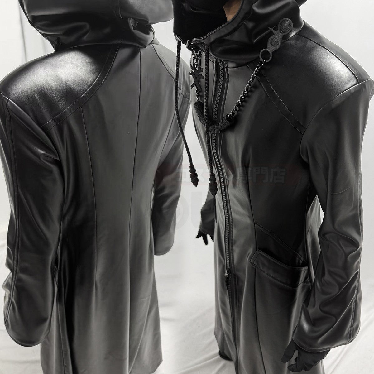 HOLOUN Organization XIII Cosplay Costume Game KH Convention Halloween Christmas Black Hooded Faux Leather Coat Necklace Gloves