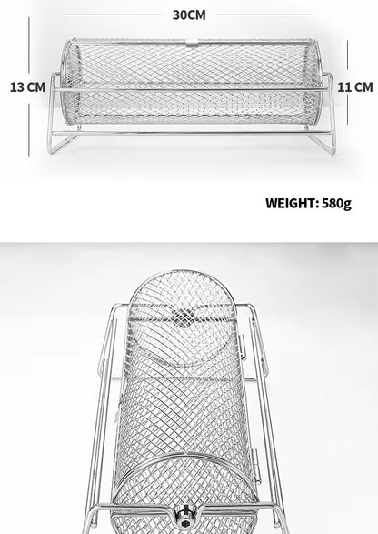 Stainless Steel Rolling BBQ Grill Mesh Basket Grill Rotisserie Basket roll Barbecue cage Roaster