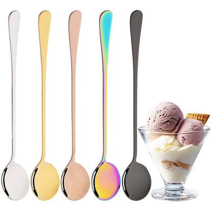 Conjunto de 8 Colheres de Sobremesa Brilhantes Aço Inoxidável Colher de Cabo Longo Adequada para Mexer Chá com Leite Suco Milk-shakes Sorvete Café