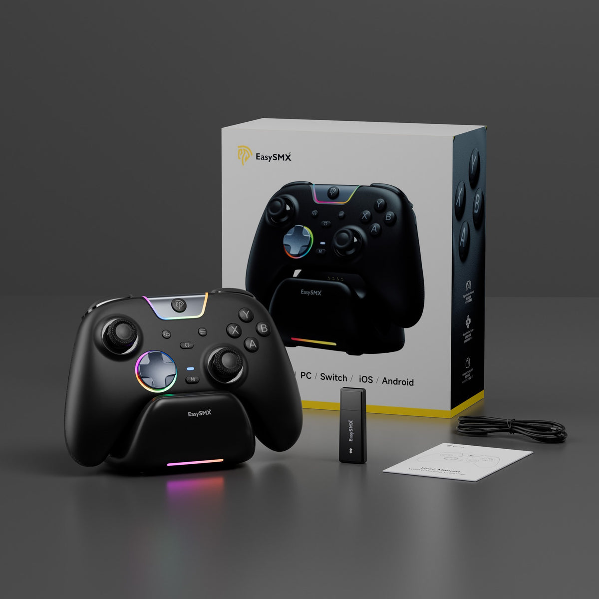 EasySMX X05 Pro Wireless Gaming Controller, Gamepad with Charing Dock for PC Nintendo Switch iOS Android with Dual Rumble Motors