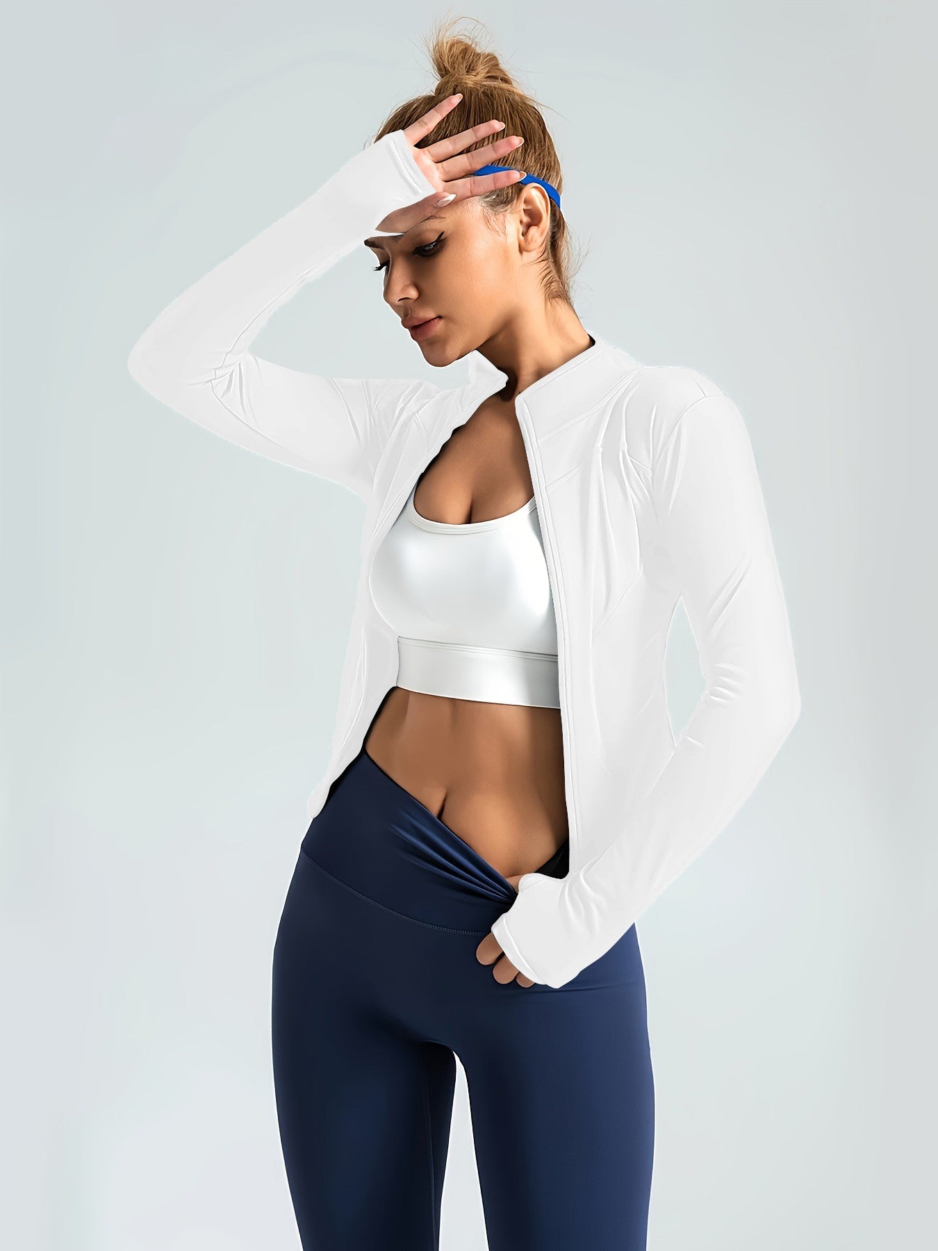 Women's Slim Fit Long Sleeved Yoga Jacket Nude Zipper Professional Running Training Fitness Top for Autumn And Winter