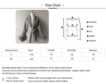 Jxwatcher Women's Wool Coat with Real Fox Fur Cuffs Ladies Elegance Belt Slim Outerwear Fall Winter High-End Wool Coats 2024 New