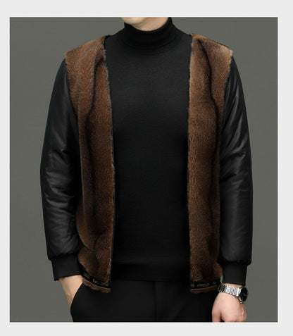 Outcoat Winter Faux Leather Jacket Detachable Golden Mink Fleece Inner Lining Top Layer Faux Deerskin One-piece Warm Men's Coat
