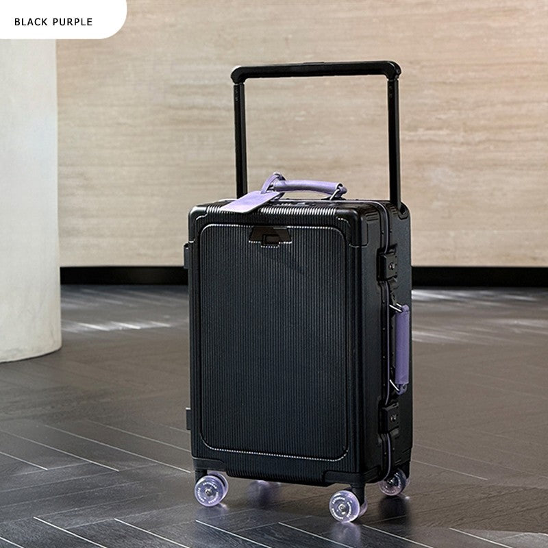 Front Opening Luggage High Quality PC Aluminium Frame Suitcase Wide Handle Carry on Travel Luggage With Laptop USB Charger Port