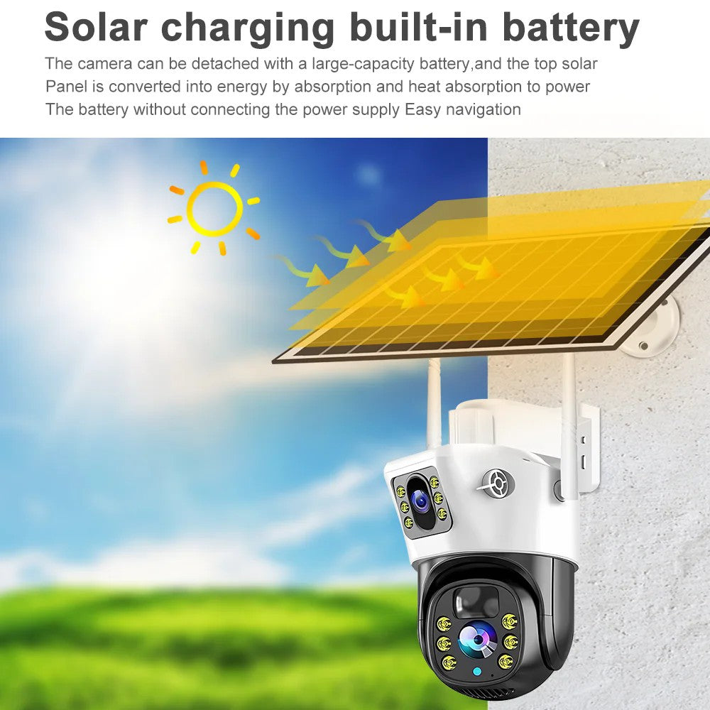 10X Zoom 4G SIM Solar Camera Dual Lens Outdoor Waterproof WiFi Solar IP Security Protect PIR Human Detection CCTV Cameras V380