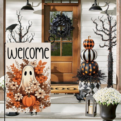 Halloween Ghost Garden Flag 12x18 Vertical Double Sided Spooky Pumpkin Fall Holi
