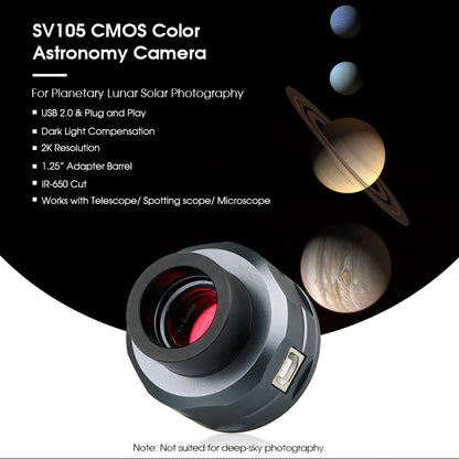Câmera Planetária SVBONY Astronomy 1.25'' CMOS Câmera de Telescópio Ocular Digital USB 2.0 para Fotografia Planetária SV105