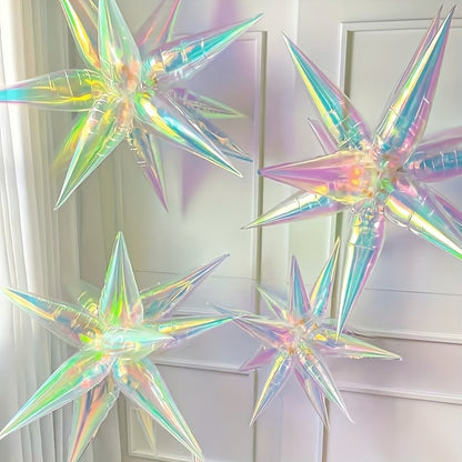 1Set Laser Colorful Transparent Teardrop and Cone Foil Balloons, DIY Holographic Explosion Star Design Balloons