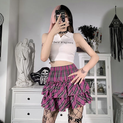 Pink Skirt Japanese College Style Youth Girl Plaid Skirt Female High Waist Slim Lolita Cosplay Y2k Skirt Goth Skirt