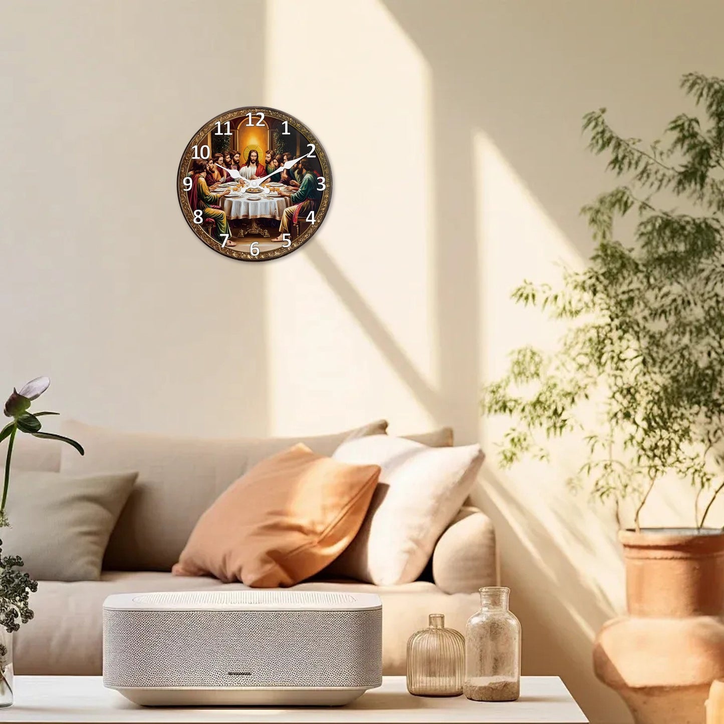 A Retro Religious“The Last Dinner” Wooden Wall Clock Living Room Bedroom Kitchen Home Decoration Wall Clock Silent Quartz Clock Holiday Gift 10 Inches 12 Inches 14 Inches 16inch (Without Batteries)