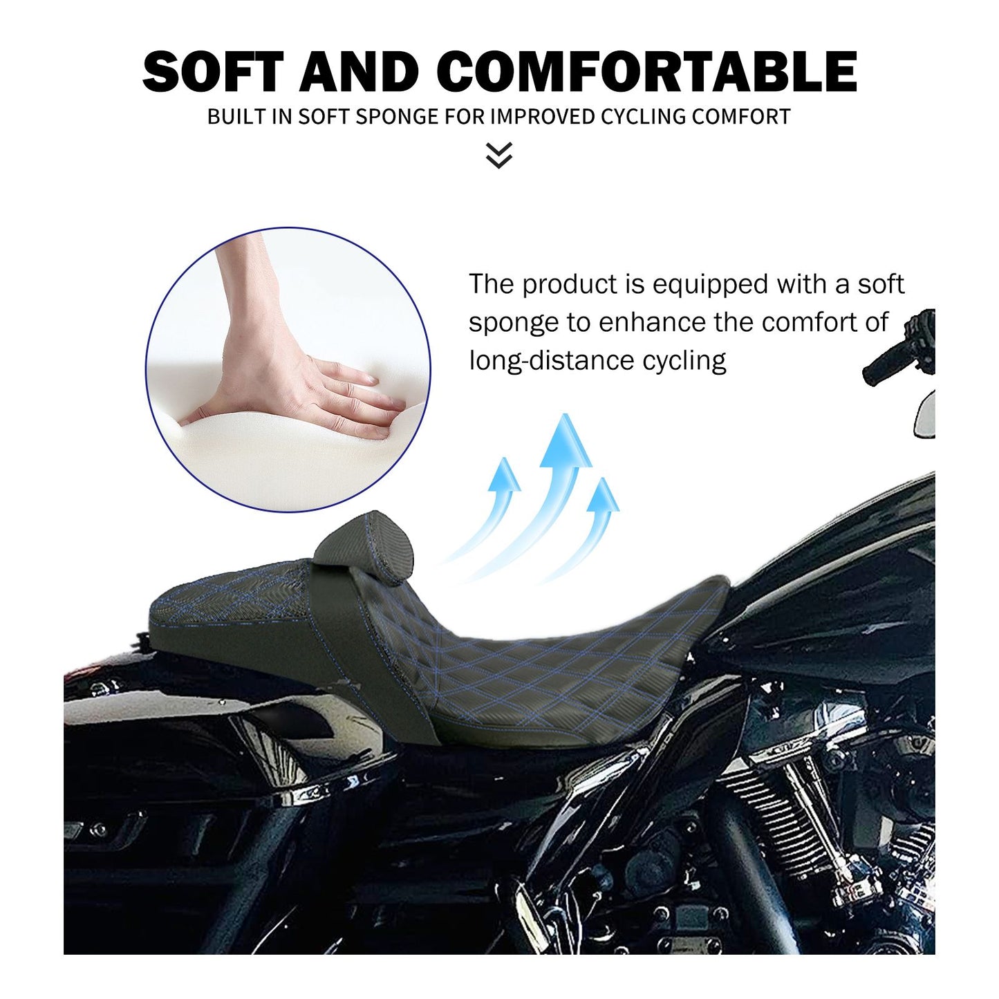 Assento 2 Lugares Moto Garupa Com Encosto Ajustável Almofada Para Harley Touring Electra Road Glide 09-23 Assento De Couro