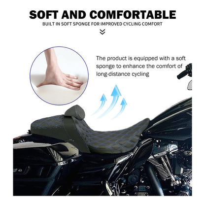 Assento 2 Lugares Moto Garupa Com Encosto Ajustável Almofada Para Harley Touring Electra Road Glide 09-23 Assento De Couro