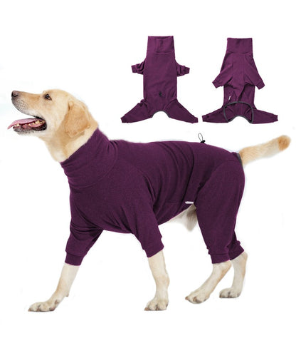 Roupa Quente para Cães à Prova de Vento com Lã, Inverno, Gola Alta, Macacão Completo para Cães Grandes com 4 Patas, Ajustável e Macio