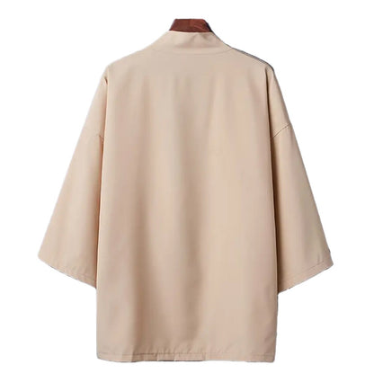 Men's Lightweight Kimono Shirt Seven Sleeve Open Front Cardigan Japanese Style Yukata Bathrobe Samurai Clothing