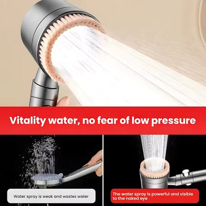 Chuveiro Booster 5 Modos com Escova Massageadora de Alta Pressão para Economia de Água Portátil Filtro de Banheiro com Mangueira e Suporte