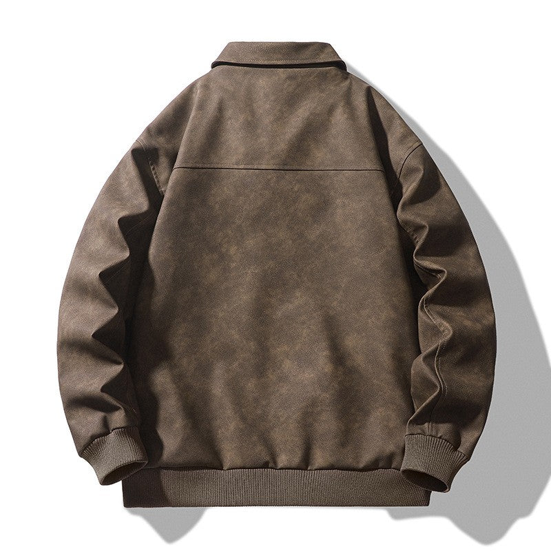Men Faux Leather Zipper PU Leather Long Sleeve Coat Loose Fit Moto Biker Spliced Vintage Solid Turn Down Collar Jackets