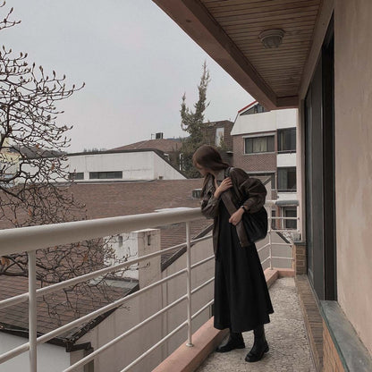 Sli Loose PU Leather Jaet Women's Chic Retro Collar Versatile BF Sle Motorcycle Clothes Trendy Long Sve Zipper