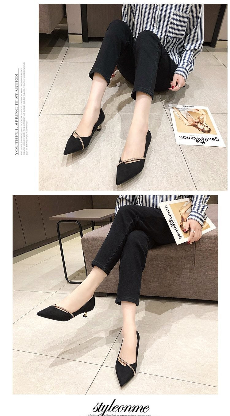 Four Seasons Women's Suede High Heels 2024 New Pointed Stiletto Fashion Sexy Black Wedding Shoes Office Lady Shoes