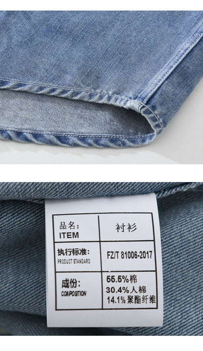 New Men's Denim Shirts Spring Streetwear Long Sleeve Jean Tops Slim Stripe Patchwork Design Cowboy Shirt Youth Fashion Overshirt
