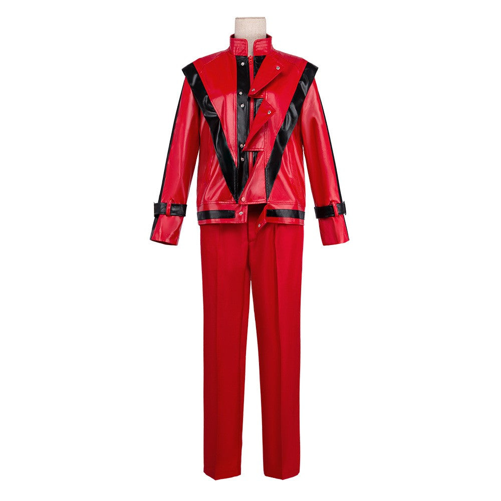 Michael Jackson Thriller Scary Cosplay Costumes movie Red Leather Jacket Pants Uniform Anime Halloween Costume for Men Woman