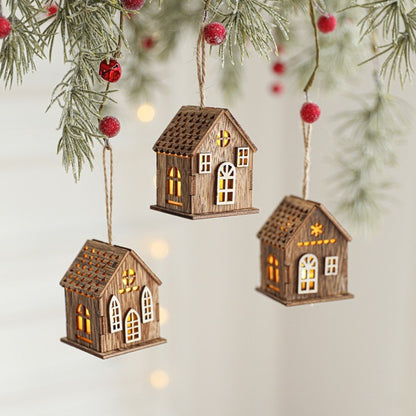 New Luminous Wooden House Christmas Pendants New Year Creative Xmas Tree Ornaments Gifts Pendant Christmas Decorations