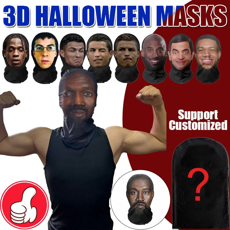 Halloween Decoration 3D Printed Realistic Face Mask Elastic Mesh Full Face Mask Men Women Cosplay Role Play Balaclava Headwear