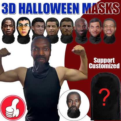 Halloween Decoration 3D Printed Realistic Face Mask Elastic Mesh Full Face Mask Men Women Cosplay Role Play Balaclava Headwear