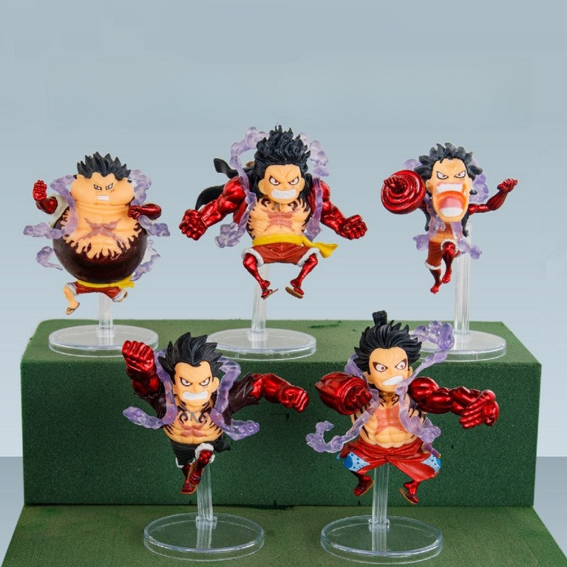 5 peças/conjunto Q Versão Anime One Piece Gear 4 Luffy Action Figure Elastic Man Estátua Fofa Modelo PVC Brinquedos Coleção Presentes Infantis