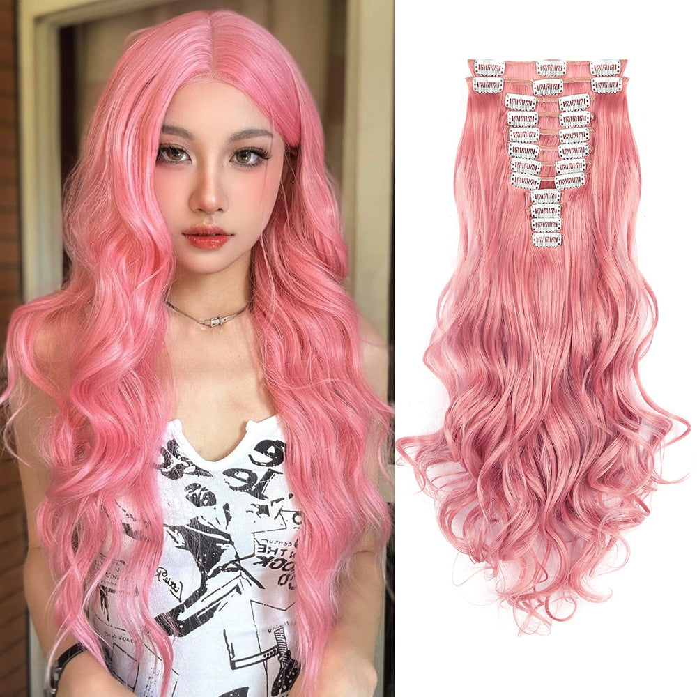Apliques de Cabelo Rosa 12 Peças Apliques de Cabelo com Clipe de 55 cm de Comprimento Encaracolado Apliques de Cabelo Sintético Macio com Clipe