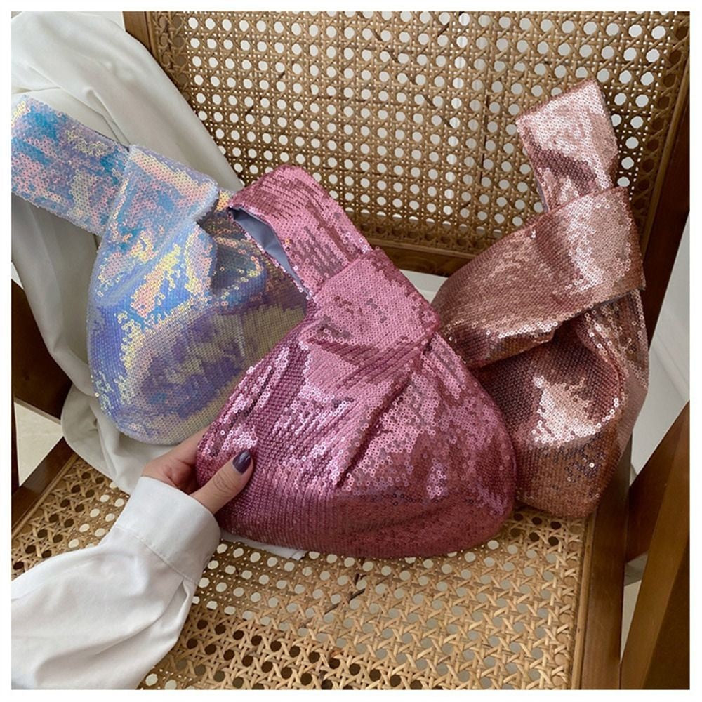 Ladies Trendy Fashion Reversible Sequin Evening Clutch Purse Women Girls Small Glitter Wrist Knot Bag