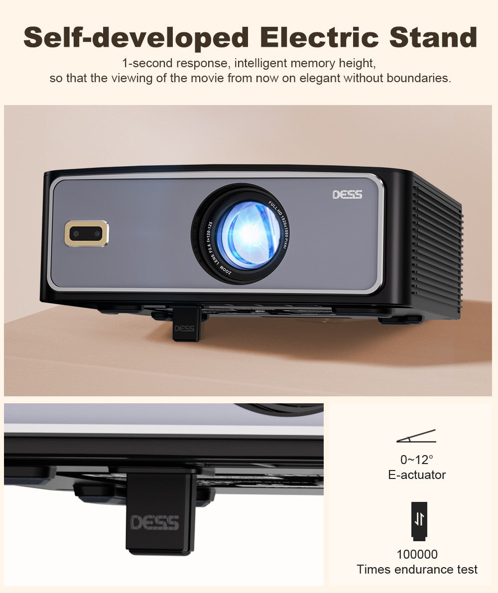 Projetor DESS 4K Decodificação 2000 ANSI BT5.0 WiFi6 Foco Automático Correção Trapezoidal Projetor de Filmes Inteligente 1920×1080P Com Iluminação LED