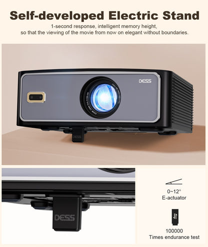 Projetor DESS 4K Decodificação 2000 ANSI BT5.0 WiFi6 Foco Automático Correção Trapezoidal Projetor de Filmes Inteligente 1920×1080P Com Iluminação LED