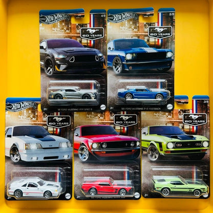Hot Wheels Carros GRT01-9c6m Mustang 60º Aniversário Conjuntos Ford Mustang GRT Modelos de Veículos Diecast 1:64 Carrinhos de Brinquedo Presente Colecionável