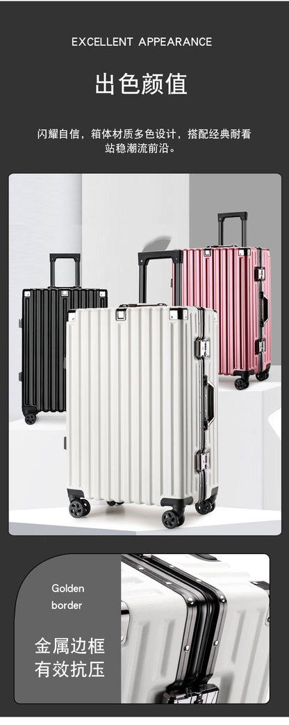 20inch 22inch 24inch 26inch Large Capacity Luggage Aluminum Frame Reinforced Anti-Collision Trolley Case Password Box Casual Suitcase Silent Wheel