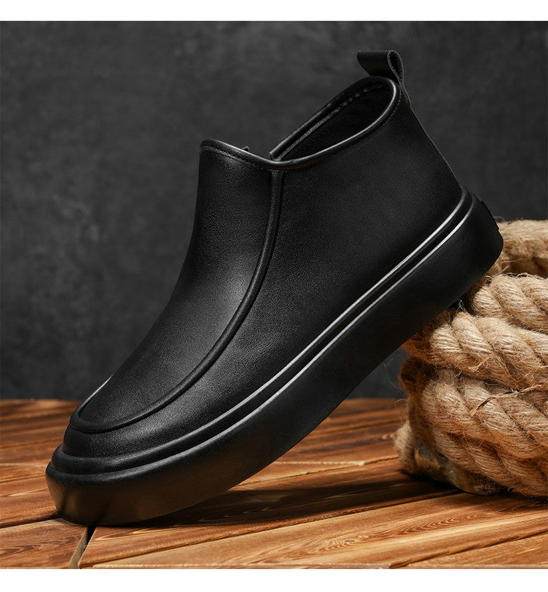 2025 Autumn New Leather Short Boots, Mid-calf Zipper Casual Outdoor Shoes, Anti-slip and Wear-resistant Men's Work Boots