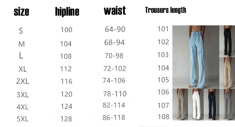 2025 Calça Masculina de Algodão e Linho Verão e Outono Cor Sólida Cintura Alta Perna Larga Calça Masculina Solta Cânhamo Casual Respirável Esportiva