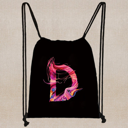 26 Initials Print Drawstring Bag Backpack Men and Women Beach Sports Travel Backpack Kid Gift Supplies Bag Portable Sundries Bag