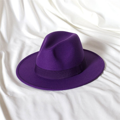 Men's fedora hat Men's and women's universal solid color fedora hat Women's 21 color wide brim jazz hat Autumn and winter Britis