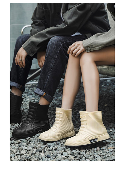Versatile Casual Short-barreled Waterproof Shoes Men Women Lined With Fleece Warmth Anti-slip Wear-resistant Outdoors Rain Boots
