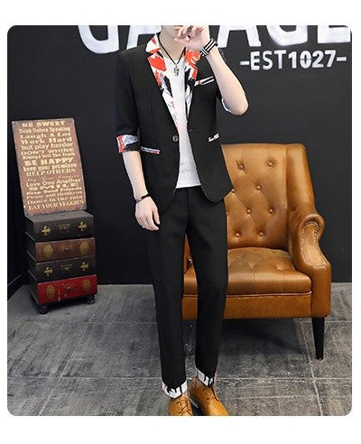 Summer 2025 Korean Slim Fit Short Sleeve Suit Casual Thin British Style Seven-Point Mid-Sleeve Suit for Men