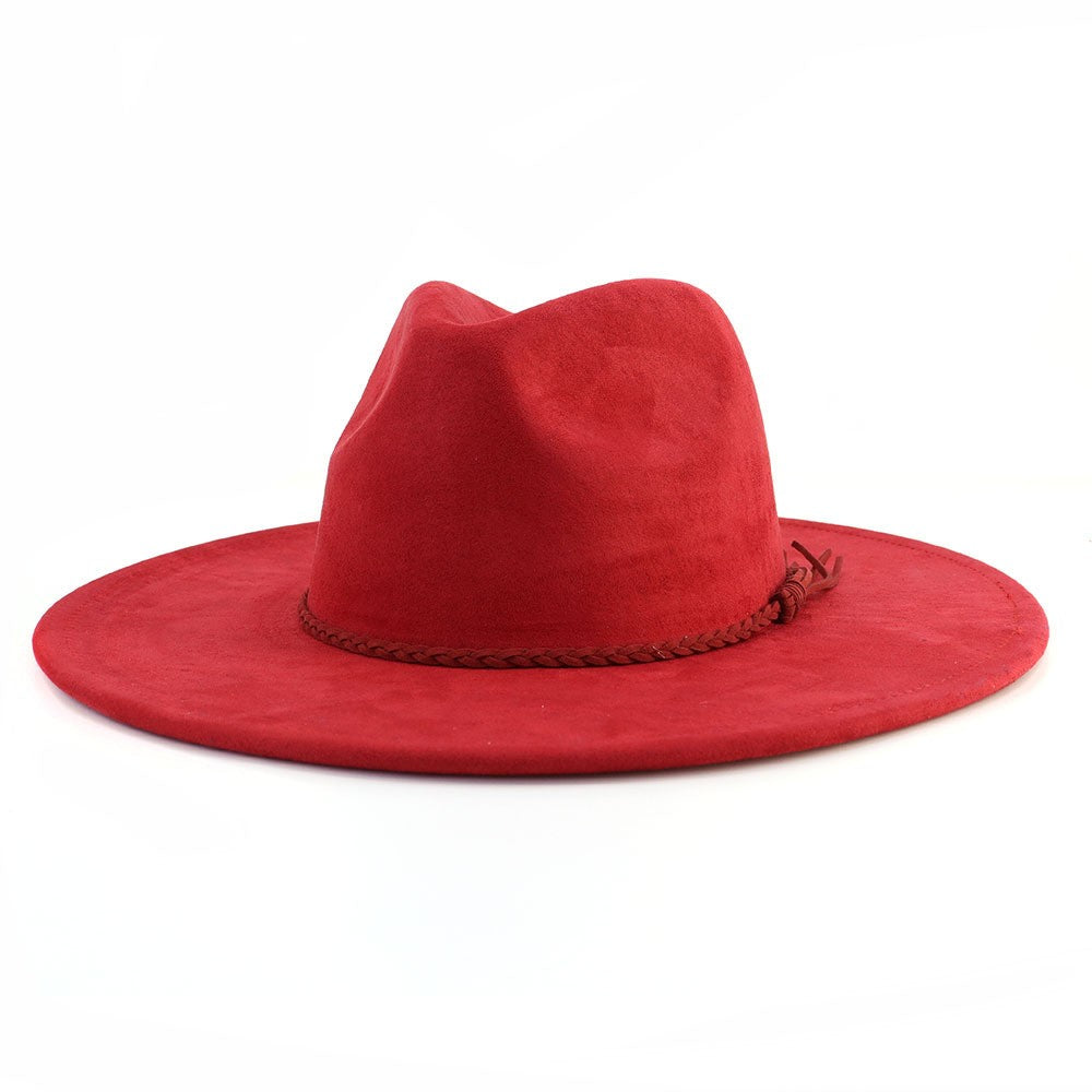 Chapéu fedora de aba larga com cinto de camurça vegana em formato de coração para homens e mulheres chapéu jazz de feltro chapéu feminino clássico