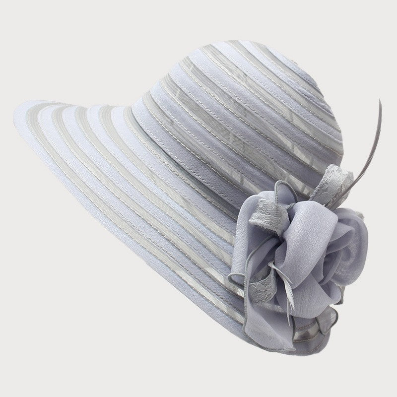 Novo Chapéu Feminino De Verão Em Organza Com Aba Larga E Flor Grande Fedora Elegante Para Casamento Igreja Festa
