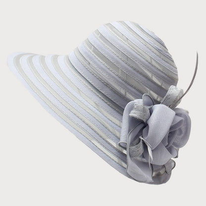 Novo Chapéu Feminino De Verão Em Organza Com Aba Larga E Flor Grande Fedora Elegante Para Casamento Igreja Festa