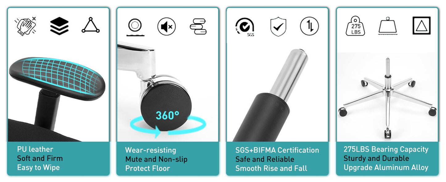 JHK Ergonomic Lumbar Support Mesh Backrest Office Chair Adjustable Height Headrest Breathable Back Rolling Swivel Gaming Chairs